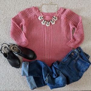 Maurices Mauve Linen Open Knit Sweater, S